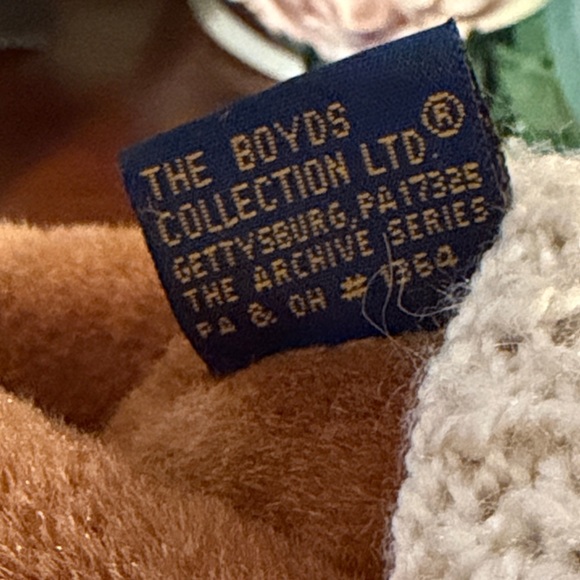 Boyds Bears Brown Teddy with Cream Sweater and Plaid Bow - Picture 3 of 6